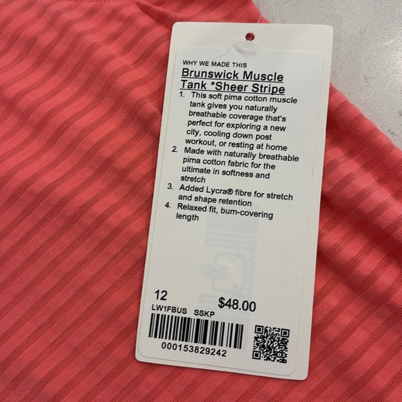 Lululemon Brunswick Muscle Tank Sheer Stripe Sakura Pink 12 NWT - Picture 4 of 4